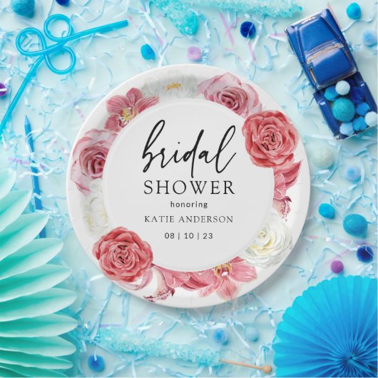 Roze Floral Arch Summer Vrijgezellenfeest Papieren Bordje (Feest)