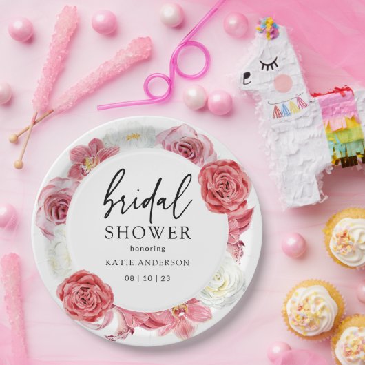 Roze Floral Arch Summer Vrijgezellenfeest Papieren Bordje (Feest)