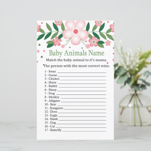 Roze Floral Baby Animals Name Game (Staand voorkant)