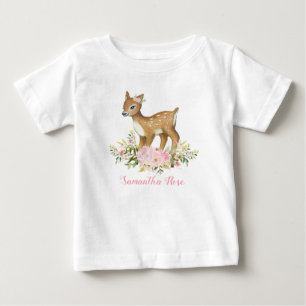 Roze Floral Baby Deer Birthday Toddler T-Shirt