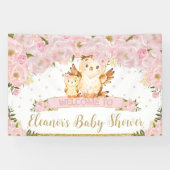 Roze Floral Baby en Mammie Owl Welkomstachtergrond Spandoek (Horizontaal)