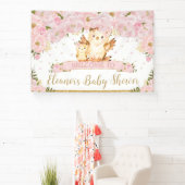 Roze Floral Baby en Mammie Owl Welkomstachtergrond Spandoek (Insitu)