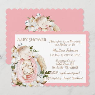  Roze Floral Baby Girl Baby shower Kaart