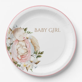  Roze Floral Baby Girl Baby shower Papieren Bordje