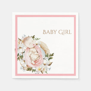 Roze Floral Baby Girl Baby shower Servet