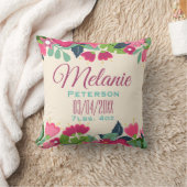  roze Floral Baby Girl Birth Stats & Name Kussen (Deken)