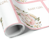  Roze Floral Baby Girl Cadeaupapier (Rol Hoek)