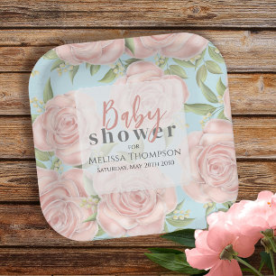 Roze Floral Baby Girl Shower Botanical Blush Roos Papieren Bordje
