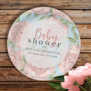 Roze Floral Baby Girl Shower Botanical Blush Roos Papieren Bordje