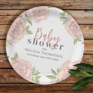 Roze Floral Baby Girl Shower Botanical Blush Roos Papieren Bordje