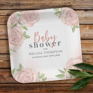 Roze Floral Baby Girl Shower Botanical Blush Roos Papieren Bordje
