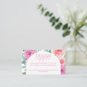 Roze Floral-Baby in Bloom Diaper Raffle Informatiekaartje (Staand voorkant)