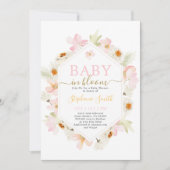 Roze Floral Baby in de uitnodiging van het Baby sh (Voorkant)