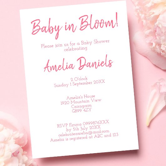 Roze Floral Baby in de uitnodiging van het Baby sh