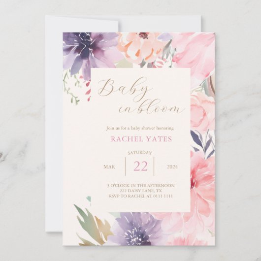 Roze Floral Baby in de uitnodiging van het Baby sh (Voorkant)