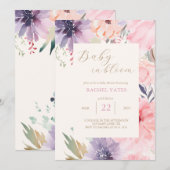 Roze Floral Baby in de uitnodiging van het Baby sh (Voorkant / Achterkant)