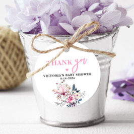 Roze Floral-Baby in het Baby shower Bloom Bedankjes Labels