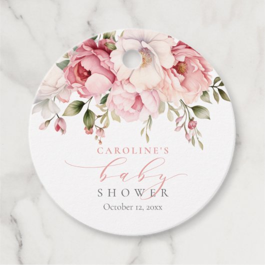 Roze Floral Baby in het Baby shower Bloom Girl Bedankjes Labels (Voorkant)