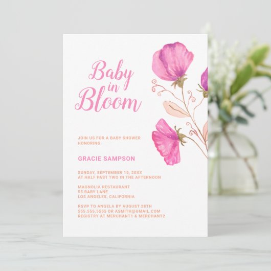 Roze Floral-Baby in het Baby shower Bloom Kaart (Staand voorkant)