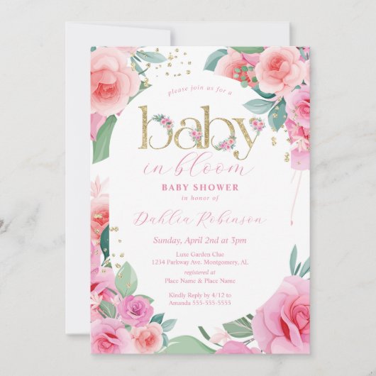 Roze Floral-Baby in het Baby shower Bloom Kaart (Voorkant)