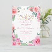 Roze Floral-Baby in het Baby shower Bloom Kaart (Staand voorkant)