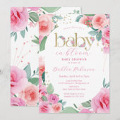 Roze Floral-Baby in het Baby shower Bloom Kaart (Voorkant / Achterkant)