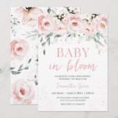 Roze Floral-Baby in het Baby shower Bloom Kaart (Voorkant / Achterkant)