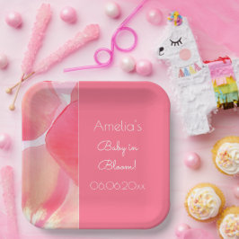 Roze Floral-Baby in het Baby shower Bloom Papieren Bordje