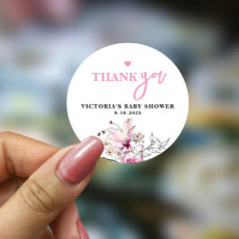 Roze Floral-Baby in het Baby shower Bloom Ronde Sticker