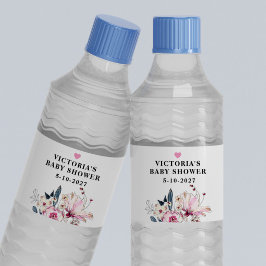 Roze Floral-Baby in het Baby shower Bloom Waterfles Etiket