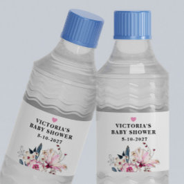 Roze Floral-Baby in het Baby shower Bloom Waterfles Etiket