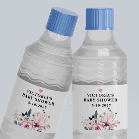 Roze Floral-Baby in het Baby shower Bloom Waterfles Etiket