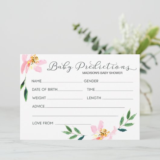Roze Floral Baby Predication Baby shower Card Kaart (Staand voorkant)
