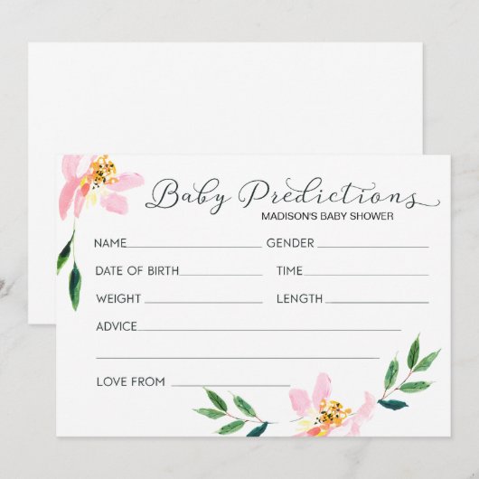 Roze Floral Baby Predication Baby shower Card Kaart (Voorkant / Achterkant)