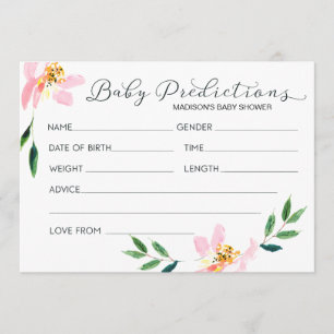 Roze Floral Baby Predication Baby shower Card Kaart