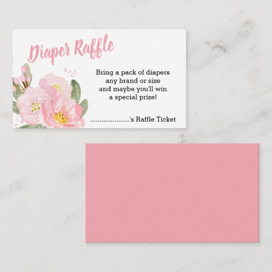 Roze Floral Baby shower Diaper Raffle Informatiekaartje (Voorkant / Achterkant)