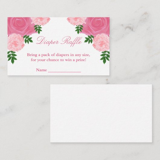 Roze Floral Baby shower Diaper Raffle Informatiekaartje (Voorkant / Achterkant)