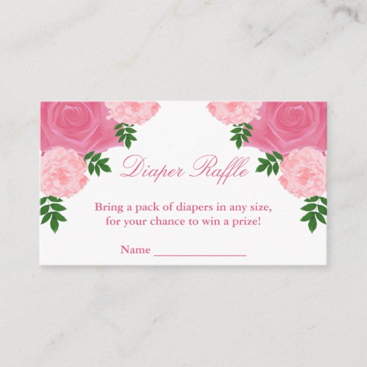 Roze Floral Baby shower Diaper Raffle Informatiekaartje (Voorkant)