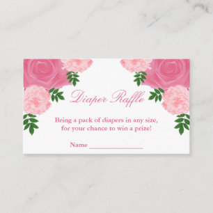 Roze Floral Baby shower Diaper Raffle Informatiekaartje