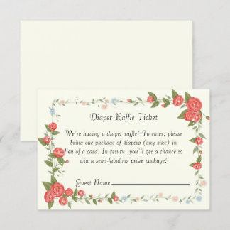 Roze Floral baby shower Diaper Raffle-kaartje Kaart