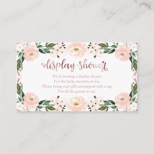 Roze, Floral Baby shower Display Shower Encl Informatiekaartje (Voorkant)