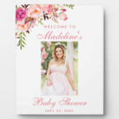 Roze Floral Baby shower Foto Welkom Fotoplaat (Voorkant)