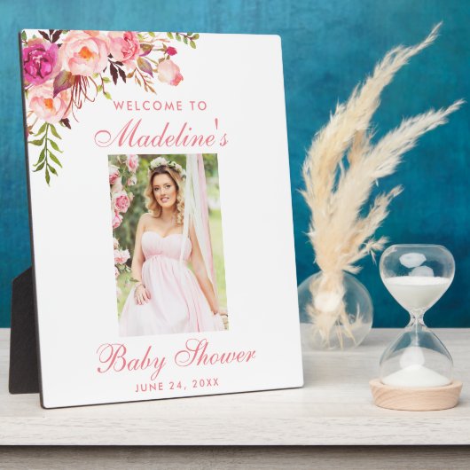 Roze Floral Baby shower Foto Welkom Fotoplaat (Zijkant)