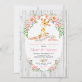 Roze Floral Baby Shower-Giraffe Roze Kaart (Voorkant)