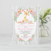 Roze Floral Baby Shower-Giraffe Roze Kaart (Staand voorkant)
