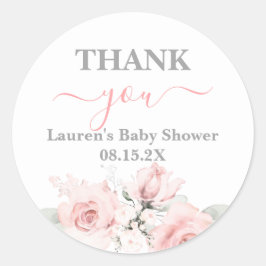Roze Floral Baby shower Girl Classic Round Sticker