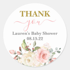 Roze Floral Baby shower Girl Classic Round Sticker