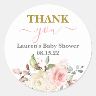 Roze Floral Baby shower Girl Classic Round Sticker
