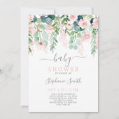Roze Floral Baby shower Girl Invitation Kaart (Voorkant)