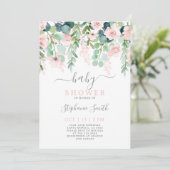 Roze Floral Baby shower Girl Invitation Kaart (Staand voorkant)
